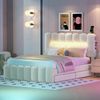 140 x 200 Polsterbett, Polsterbett mit 4 Schubladen, Polsterbet Bett mit LED-Lichtleiste mit USB und Stereoanlage, Beige Bild 1
