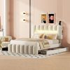 140 x 200 Polsterbett, Polsterbett mit 4 Schubladen, Polsterbet Bett mit LED-Lichtleiste mit USB und Stereoanlage, Beige Bild 2