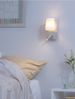 LED Wandleuchte Silber mit schwenkbarem Leselicht & Stoffschirm Weiß, Höhe 31cm Bild 5