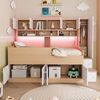 Kindereinzelbett 90×200 cm aus MDF mit LED-Beleuchtung und Stauraum, naturholz Bild 3