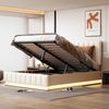 Polsterbett 140×200 cm mit LED, hydraulischem Stauraum, Kunstleder, robustem Metalllattenrost, modernes LED-Bett Schlafzimmer Bild 3