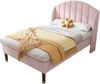 Polsterbett 90×200 cm aus Samt-Stoff mit Lattenrost und festem Kopfteil, rosa Bild 5