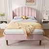 Polsterbett 90×200 cm aus Samt-Stoff mit Lattenrost und festem Kopfteil, rosa Bild 2