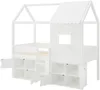 Vente-unique - VALESKIA Bett Holz, PlatteHolz, Platte Weiß - B 102,4 cm x H 190,5 cm x L 198 cm Bild 4