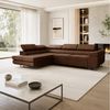 Goldstoff Ecksofa mit Schlaffunktion - Designersofa, Sofa mit Bettfunktion & Bettkasten, Schlafsofa RIVIA, multifunktionale Couch mit verstellbaren Kopfstützen in braun Bild 2