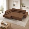 Goldstoff Ecksofa mit Schlaffunktion - Designersofa, Sofa mit Bettfunktion & Bettkasten, Schlafsofa RIVIA, multifunktionale Couch mit verstellbaren Kopfstützen in braun Bild 4