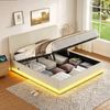 Polsterbett 180x200 cm ohne Matratze, Beige, Cordstoff, LED, USB-C, Bettkasten, höhenverstellbares Kopfteil Bild 1
