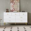 Merax Weißes Sideboard, 7 Schubladen, goldene Griffe, goldene Beine, glatte Schubladenführungen, 140*35*76cm, Esszimmer Anrichte Sideboard Küchenschrank Aufbewahrungsschrank Riser Schubladen Kommode Bild 2