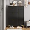 Schuhschrank mit 3 Klappen, 1 Schublade und 1 Tür, Schuhregal, Schuhkipper schmal, Schuhschrank Schwarz. Maße: H 121 cm / B 90 cm / T 25 cm Bild 4