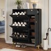 Schuhschrank mit 3 Klappen, 1 Schublade und 1 Tür, Schuhregal, Schuhkipper schmal, Schuhschrank Schwarz. Maße: H 121 cm / B 90 cm / T 25 cm Bild 5