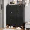 Schuhschrank mit 3 Klappen, 1 Schublade und 1 Tür, Schuhregal, Schuhkipper schmal, Schuhschrank Schwarz. Maße: H 121 cm / B 90 cm / T 25 cm Bild 3