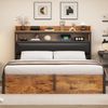 Bettrahmen 180 x 200 mit hydraulischer Hebevorrichtung, USB, gepolstertem Kopfteil, Vintage-Design aus Holz und Metall, verstecktem Stauraum Doppelbett Moderne Schlafzimmermöbel Schwarz Bild 3