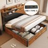 Bettrahmen 180 x 200 mit hydraulischer Hebevorrichtung, USB, gepolstertem Kopfteil, Vintage-Design aus Holz und Metall, verstecktem Stauraum Doppelbett Moderne Schlafzimmermöbel Schwarz Bild 4