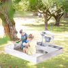 roba Sandkasten aus Holz inkl. Matschküche & Abdeckplane - Sandkiste mit Spielwanne & bedruckten Herdplatten - Wetterfestes Holz grau lasiert Bild 2