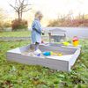 roba Sandkasten aus Holz inkl. Matschküche & Abdeckplane - Sandkiste mit Spielwanne & bedruckten Herdplatten - Wetterfestes Holz grau lasiert Bild 4