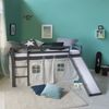 Hochbett mit Lattenrost 90x200 Rutsche Stockbett Grau Kinderbett Holz Kiefer Vorhang Sterne Bild 2