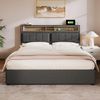 Merax Polsterbett 160x200CM Doppelbett mit USB C Steckdose Ladefunktion Kopfteil,Stauraumbetten Bettgestell aus Leinenmaterial Jugendbett mit lattenrost(Ohne Matratze) Grau Bild 4