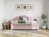 Vente-unique - ELUSIA Bett SamtStoff Puderrosa - B 100 cm x H 116,5 cm x L 204 cm Bild 3