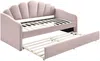 Vente-unique - ELUSIA Bett SamtStoff Puderrosa - B 100 cm x H 116,5 cm x L 204 cm Bild 4