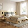 Doppelbett 180*200cm, Stauraumbett, holzbett, Jugendbett, mit USB& Type-C-Ladestation und Leselampe, mit 2 Nachttische, heller Eichenfarbe Bild 2