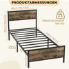 PFCTART Metallbett Bett 90x200 Metallbett mit Holzoptik, Stahl & MDF, Vintage (Set, 1-tlg, Bettgestell 90x200 als Einzelbett, inkl. Lattenrost, für Jugendzimmer), 160 kg, 90 cm Kopfteil, 27 cm Bodenfreiheit, schwarz, kratzerfest Bild 2