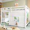 Merax Hochbett Etagenbett 140x200cm mit Rausfallschutz, Kinderbett Hausbett mit Led, Einzelbett Holzbett mit Fenster, Kinderbett Stockbett, Weiß Bild 5