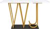 Konsolentisch H 80 x T 29,5 x B 120 cm, MDF in Marmoroptik, Metallbeine gold, Ablageboden schwarz Bild 5