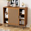 Sideboard B 100 x T 37 x H 90 cm in Walnuss, mit 2 Schiebetüren in Rattanoptik Bild 4