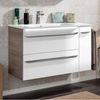 FACKELMANN LUXOR Waschbecken mit Unterschrank 100 cm breit, Weiß/Braun hell, Waschbecken Gussmarmor Weiß + Unterschrank Türanschlag links Bild 2