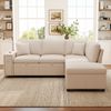 Merax L‑förmiges ausziehbares Ecksofa mit Schlaffunktion, Stauraum‑Hocker, klappbarem Couchtisch, USB‑ und Type‑C‑Anschluss, Leselicht und 2 Kissen, Beige Bild 5