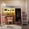 Hochbett 140x200 cm mit Schreibtisch, Kleiderschrank, Regalen & LED – Metallbett in Weiß Bild 3