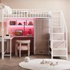 Hochbett 140x200 cm mit Schreibtisch, Kleiderschrank, Regalen & LED – Metallbett in Weiß Bild 2