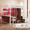 Hochbett 140x200 cm mit Schreibtisch, Kleiderschrank, Regalen & LED – Metallbett in Weiß Bild 4