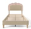 LED Polster-Einzelbett 90x200cm aus atmungsaktivem Leinenstoff, höhenverstellbares Puff-Kopfteil mit Farbwechsel-Licht & Musikmodus, Lattenrost inklusive, Beige ohne Matratze für Jugend- und Gästezimmer Bild 4