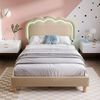 LED Polster-Einzelbett 90x200cm aus atmungsaktivem Leinenstoff, höhenverstellbares Puff-Kopfteil mit Farbwechsel-Licht & Musikmodus, Lattenrost inklusive, Beige ohne Matratze für Jugend- und Gästezimmer Bild 2