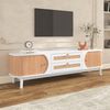Merax TV-Schrank - Natürlicher Holz-Blend TV-Schrank mit Türen und Schubladen, Natürlicher Landhausstil, Weiß & Holzfarbe Bild 4