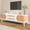 Merax TV-Schrank - Natürlicher Holz-Blend TV-Schrank mit Türen und Schubladen, Natürlicher Landhausstil, Weiß & Holzfarbe Bild 5