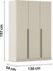 rauch Kleiderschrank Alba, Drehtürenschrank, Garderobenschrank, 3-türig, mit 2 Kleiderstangen und 2 Einlegeböden, Farbe Champagner, Beige, Griffstange Grau metallic, Schwarz, 136x197x54cm Bild 4