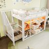 Hochbett mit Kleiderschrank, LED-Streifen, Lattenrost, Treppe und Rausfallschutz, 90x200cm, Kinderbett, Metallbett Bild 3