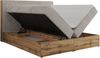 Doppelbett, Boxspringbett mit Bettkästen, Multipocket-Matratze und Topper, Set mit Kopfteil, Eiche Wotan Holzrahmen - WOOD CLASSIC - 200 x 200 cm - Hellgrau Cord - H3 Bild 5