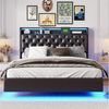 FUROKOY Polsterbett Doppelbett Stauraumbett mit Hydraulisch anhebbarer Kunstleder Schwarz (Bettgestell, Mit Kopfteil und Lattenrost), 140x200 cm,USB+TYPE-C,Steckdose,LED-Beleuchtung,Kunstleder Bild 2