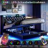 FUROKOY Polsterbett Doppelbett Stauraumbett mit Hydraulisch anhebbarer Kunstleder Schwarz (Bettgestell, Mit Kopfteil und Lattenrost), 140x200 cm,USB+TYPE-C,Steckdose,LED-Beleuchtung,Kunstleder Bild 3
