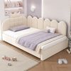 Merax Einzelbett 90x200 cm, Kinderbett, Polsterbett mit 90x190 cm Ausziehbett, Niedliches Kronen- und Gitterdesign, Samt, Beige Bild 3