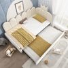 Merax Einzelbett 90x200 cm, Kinderbett, Polsterbett mit 90x190 cm Ausziehbett, Niedliches Kronen- und Gitterdesign, Samt, Beige Bild 2