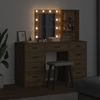 vidaXL Schminktisch mit Spiegelbeleuchtung 3 pcs Braun Holzwerkstoff 3334226 Bild 4