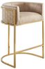 Edler Barhocker LEGANZA beige Samt gold Edelstahl mit Armlehne Fussablage Bild 3