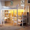 Merax Hochbett, Einzelbett 90 x 200cm Kinderbett mit LED-Lichtleiste und Steckdose, schmiedeeisernes Bett mit Ablagefach und Bücherregal, multifunktionales, Weiß Bild 2
