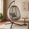 Hängesessel mit Gestell MELA - Indoor/Outdoor, Mit Kuscheldecke | Korbhängesessel mit Kissen Schwebeliege Relax-Stuhl Egg Schaukel, Grau Bild 3