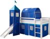 Hochbett mit Matratze 90x200 cm Turm Tunnel Rutsche Stockbett Kinderbett Leiter Holz Kiefer Vorhang blau Lattenrost Bild 2