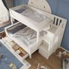Kinder-Etagenbett Schlittenform Weiß mit Doppelbett & Stauraum, Leiterschrank,Schubladen Bild 2
